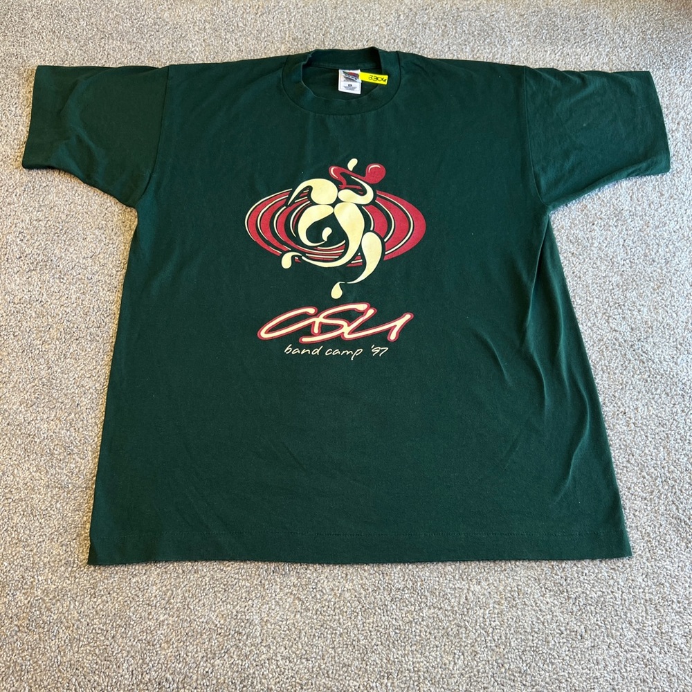 Vintage band camp shirt mens XL green asu fruit‎ of the loom best 90s blokecore